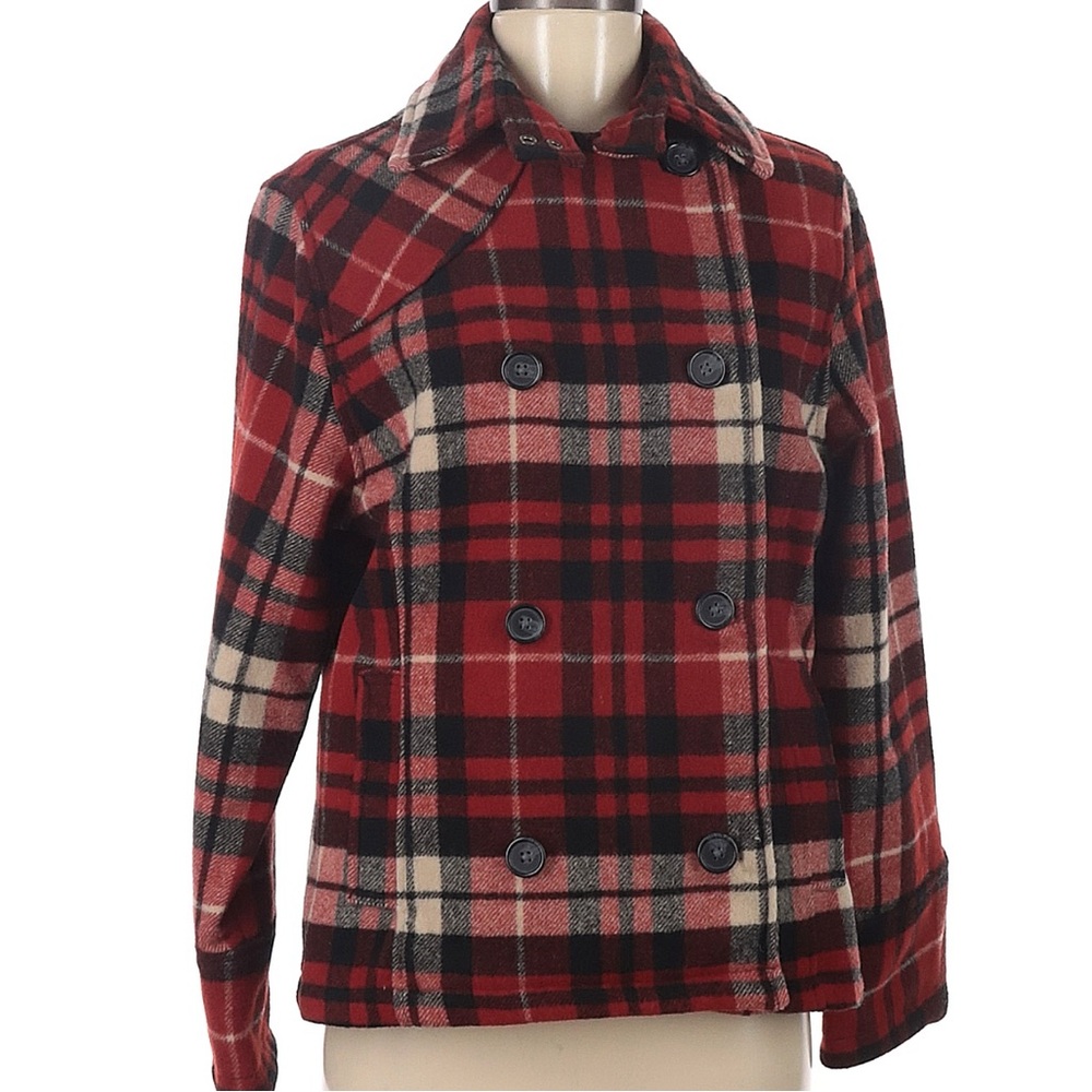 Woolrich Wool Red Oat Plaid Double Breasted Women's Jacket Coat Size Medium M